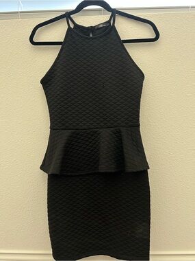 bloom Black Quilted Peplum Mini Dress